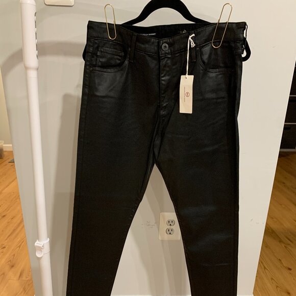 Ag Adriano Goldschmied Pants - AG Farrah Skinny Leatherette-Coated Black Jeans - Size 32R